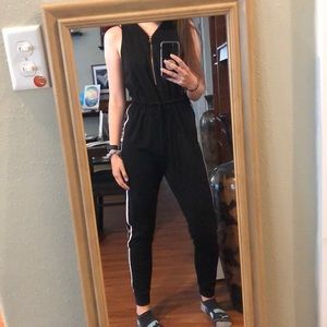 Black white side stripe jumpsuit